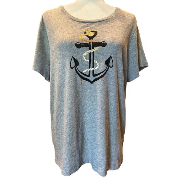 J. Crew T-Shirt XL Anchor Nautical Graphic Gray 100%‎ Cotton - Picture 1 of 6